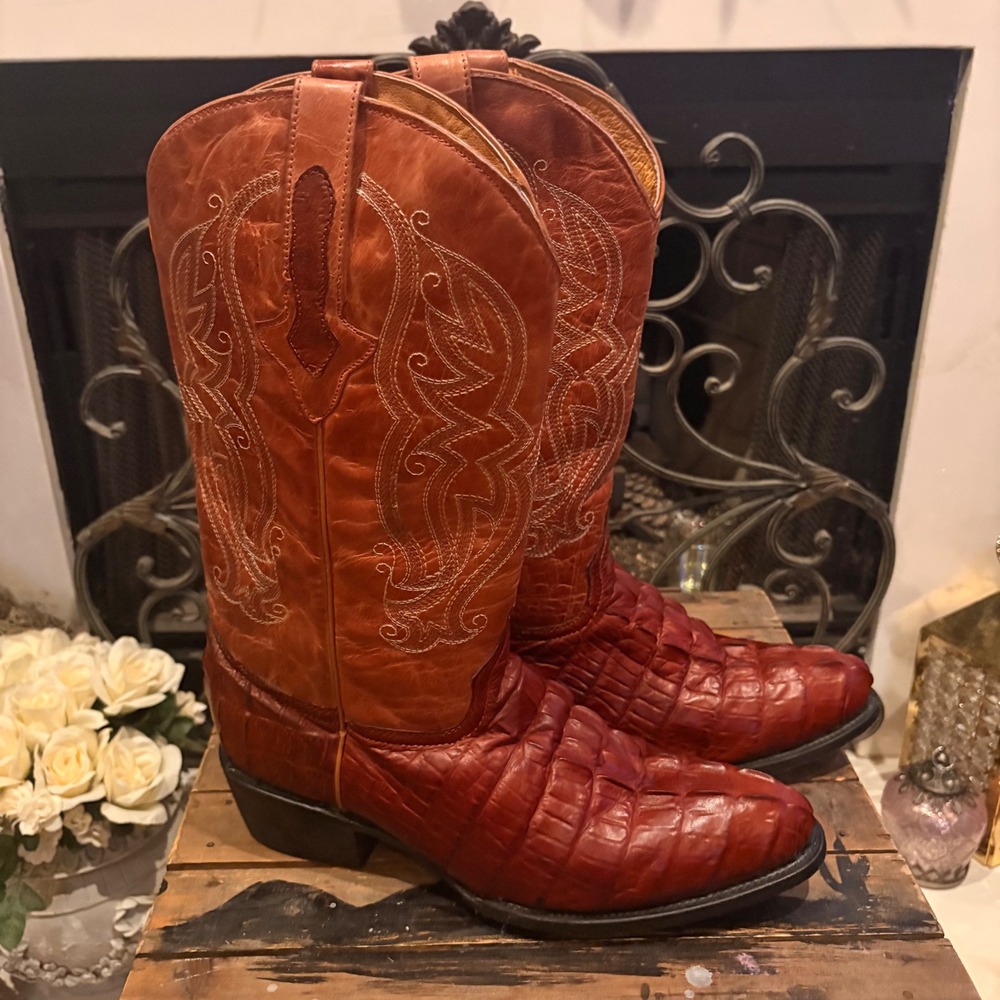 Innovation Boots Croc Western Cowboy Boots Cognac Brown Leather‎ 10D